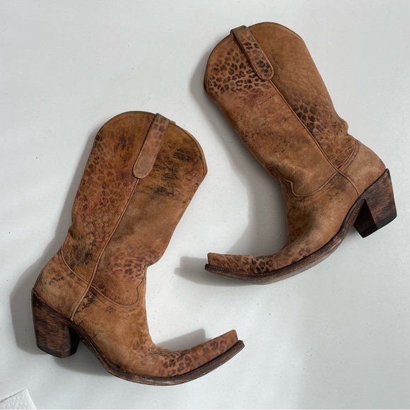 Old Gringo Boots Leather Cowboy Western Animal Leopard Print Pointed Square Tan - Picture 7 of 16